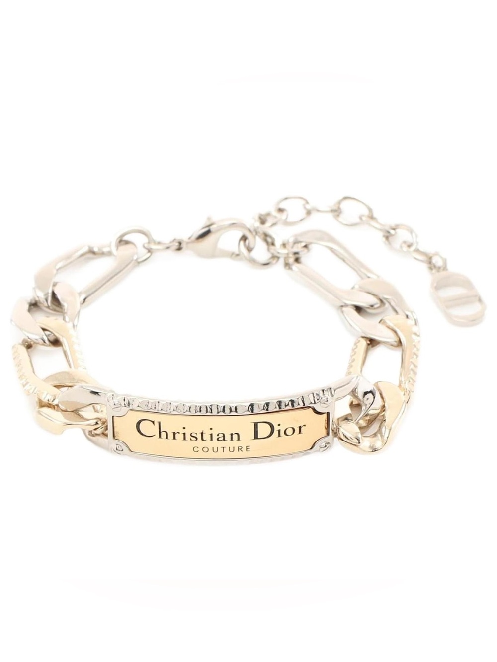 VTG Christian Dior Couture Two-Tone Gold Silver Nameplate ID Chain Link Bracelet